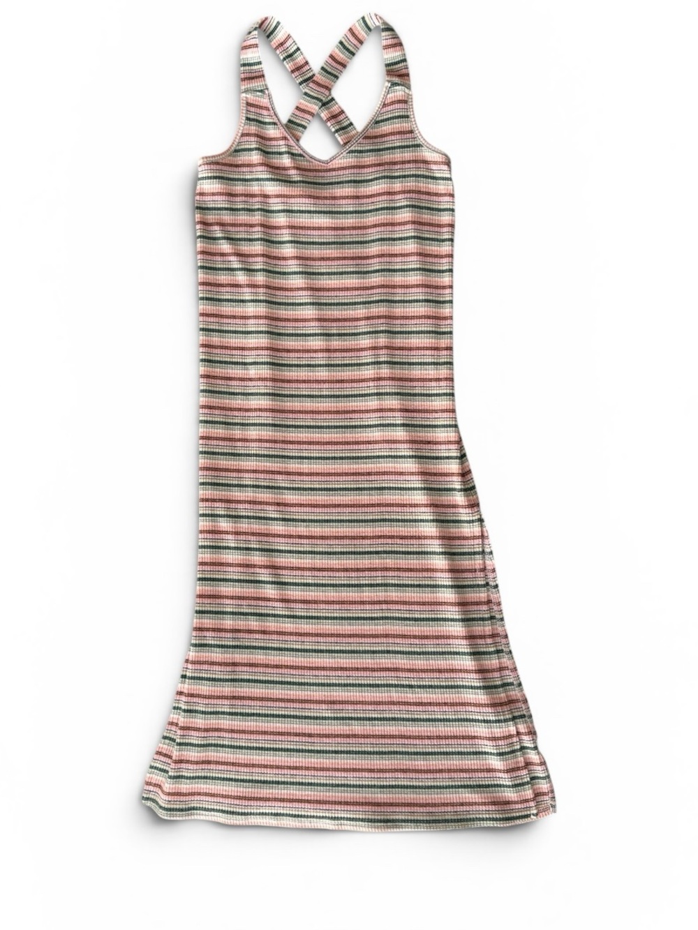 O'Neill Striped Multi-Color Striped Ribbed Tank Midi Dress with Crisscross Back